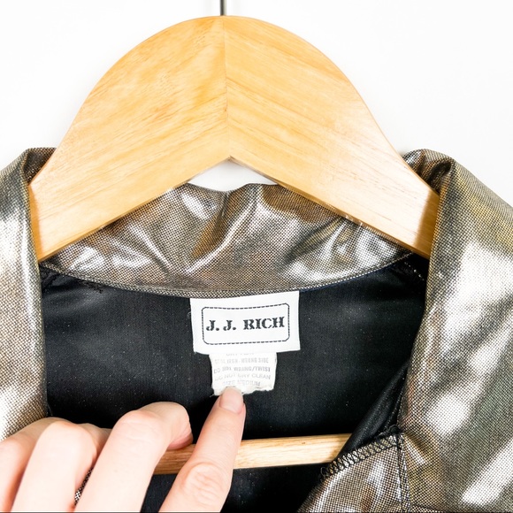 Vintage 80s liquid gold disco button down wet look blouse top size medium - Picture 3 of 6